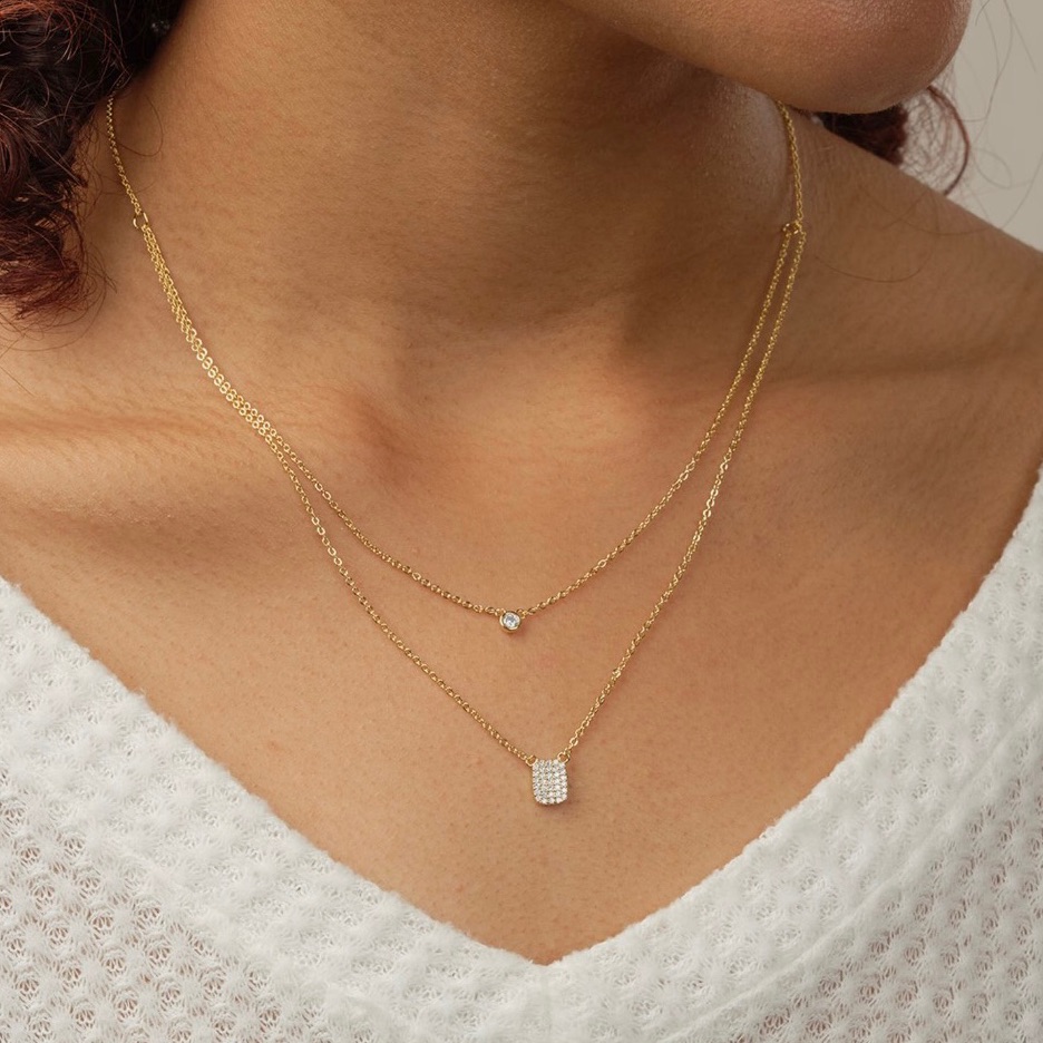 Brand New Cubic Zirconia Tag Layered Necklace 17$